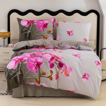 Pościel bawełna 100% 160x200 szara różowy kwiat PB576